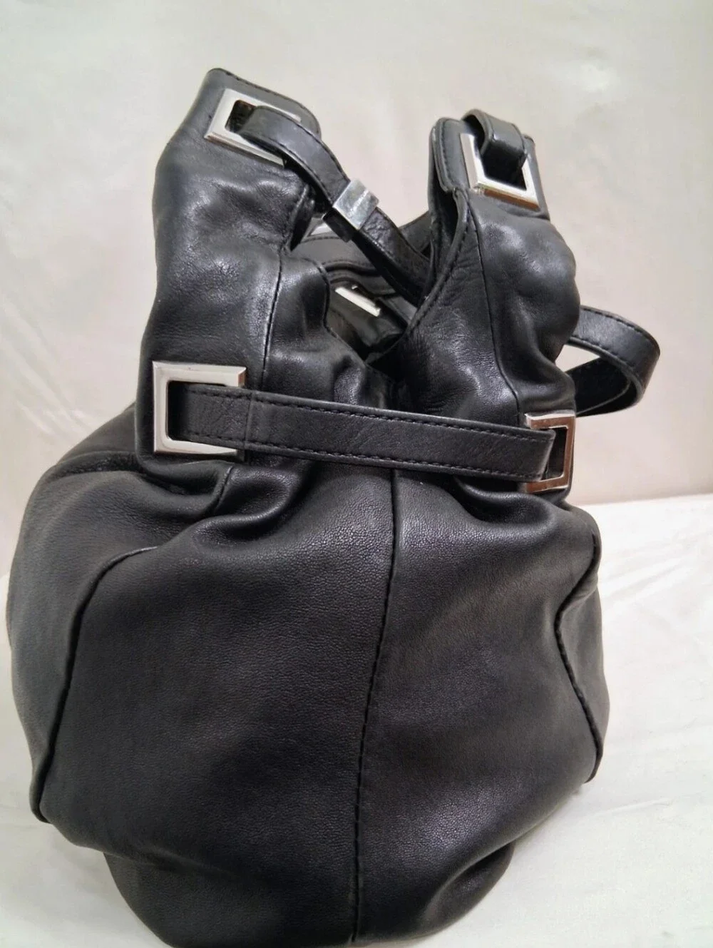 Michael Kors Smooth Black Leather Hobo Bag W/ Silver Hardware